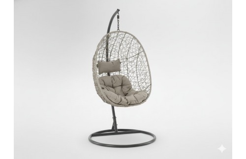 Viseči fotelj Zirin (siv s sivo blazino in temno sivim ogrodjem)