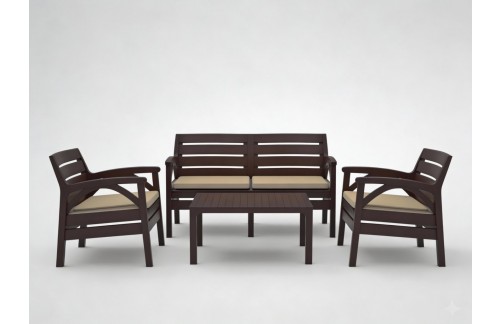 Vrtni set Mila (rjav; 2 fotelja, 2-sedna klop in miza)