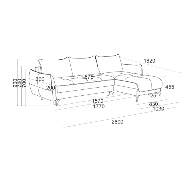 Dvosed desni kot (280x182 cm)